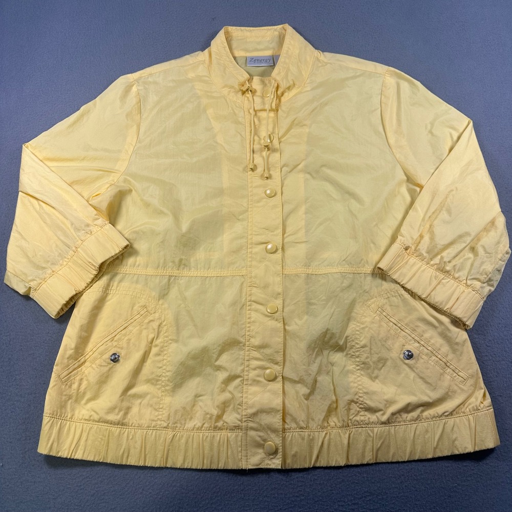 Zenergy by Chico's Yellow Nylon Windbreaker Jacket Size 2 Large 3/4 Sleeve